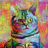 Abstract cat portrait wallpaper 0471 - Graphic design. Cat with large eyes in vibrant colors.