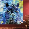 Alpaca wall mural, impressionist portrait 0468 - Living room decor with red walls and wooden floor.