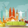 World Travel Wallpaper 0501 - Graphic design featuring famous landmarks from various countries.