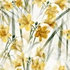 Floral wallpaper for living room or bedroom, featuring yellow flowers on a light background with green leaves.