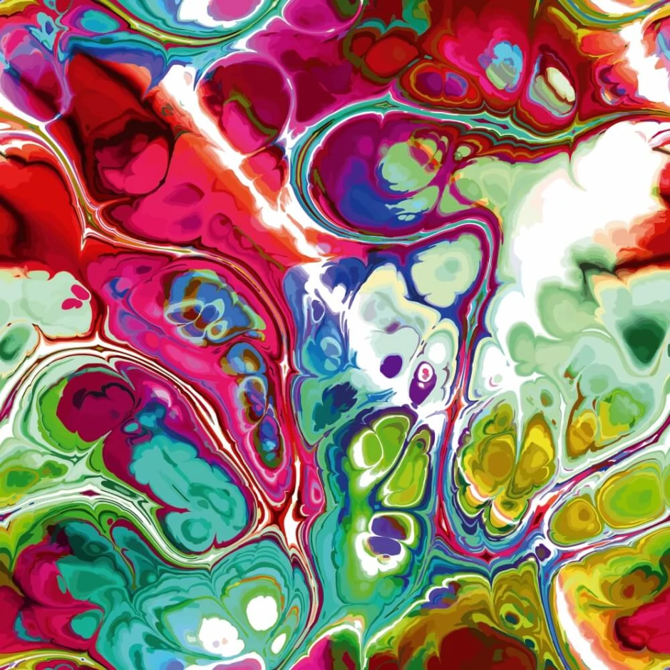 Abstract wall wallpaper, colorful marble design 0481 - Graphic pattern with splashes in shades of red and green.