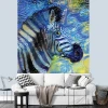 Zebra wallpaper in Vincent van Gogh style, impressionist portrait 0470 - Living room arrangement with light walls.