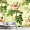 Rose wallpaper 0486 - Living room arrangement with light-colored walls and gray furniture.