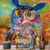 Owl wallpaper in impressionist style 0472 - Graphic pattern. Owl with big eyes and colorful elements.