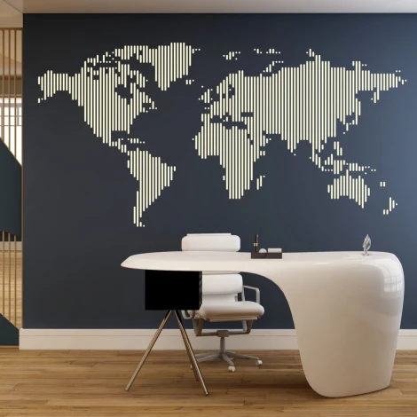 Stylish world map sticker 02 in a modern office, perfect for wall decoration and travel inspiration.