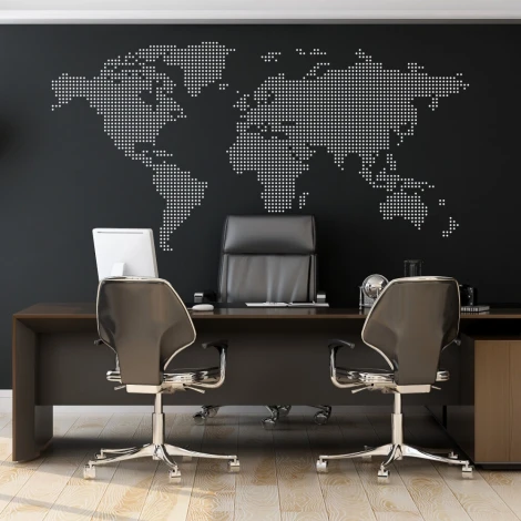 Stylish world map sticker 04 in a minimalist office, perfect for modern interiors.