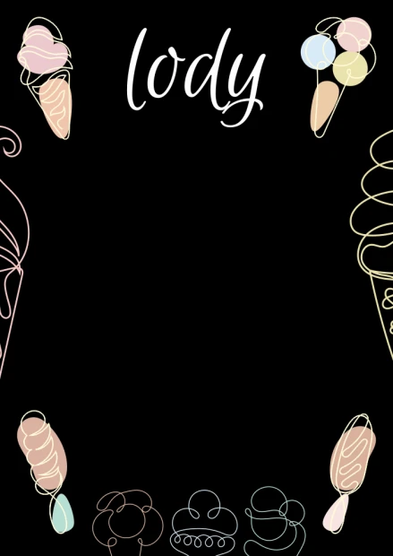 Chalkboard menu for restaurants featuring ice cream design - outlines of ice creams on a black background.