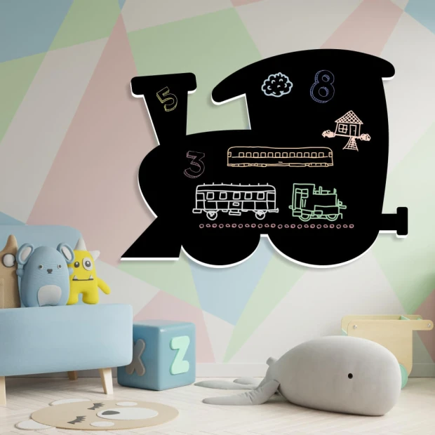 Chalkboard magnetic board for kids Ciuchcia 208 - Train shape with numbers and drawings.