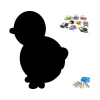 Chalkboard magnetic board for kids, Chicken 221 - Chicken shape with insect elements and colorful design.