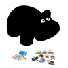 Chalkboard magnetic board for kids, Hippo design - black silhouette with white accents.