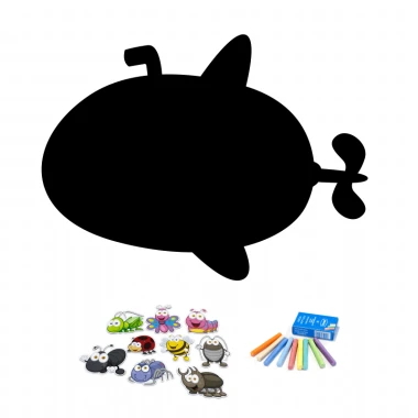 Chalkboard magnetic board for kids, submarine design with insect elements.