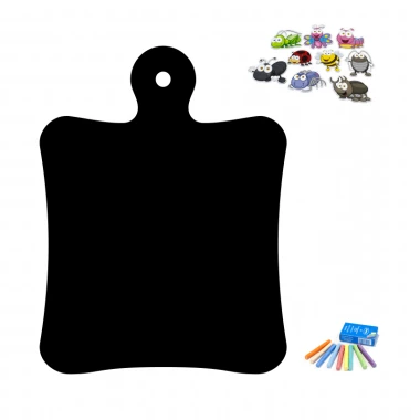 Chalkboard magnetic board for kitchen, cutting board design 046 - Black board shaped like a cutting board with colors.