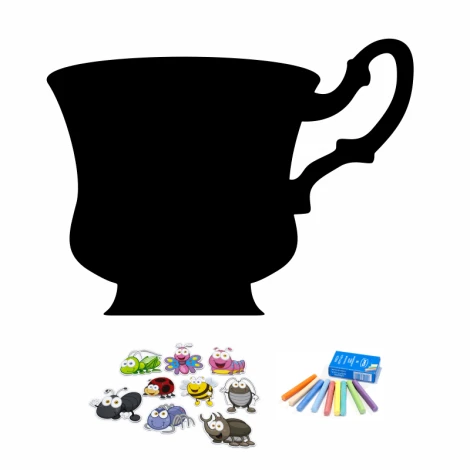 Chalkboard magnetic board Cup 250 - Cup shape with colorful insect-shaped magnets.