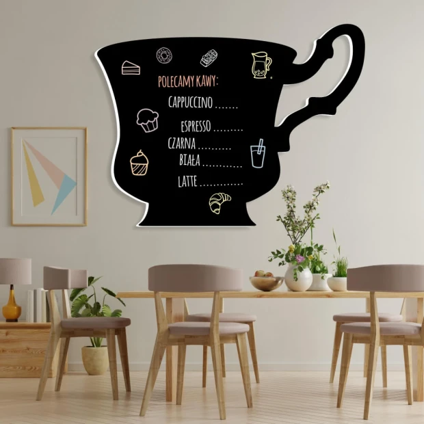 Chalkboard magnetic board Cup 250 - Kitchen arrangement with light walls and natural wooden furniture.