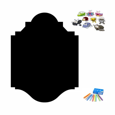 Chalkboard magnetic menu 129 - oval black board with colorful magnets and chalks.