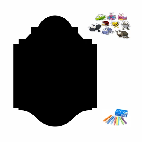 Chalkboard magnetic menu 129 - oval black board with colorful magnets and chalks.