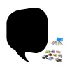 Chalkboard magnetic note board 166 - Large black speech bubble with colorful markers and magnets.