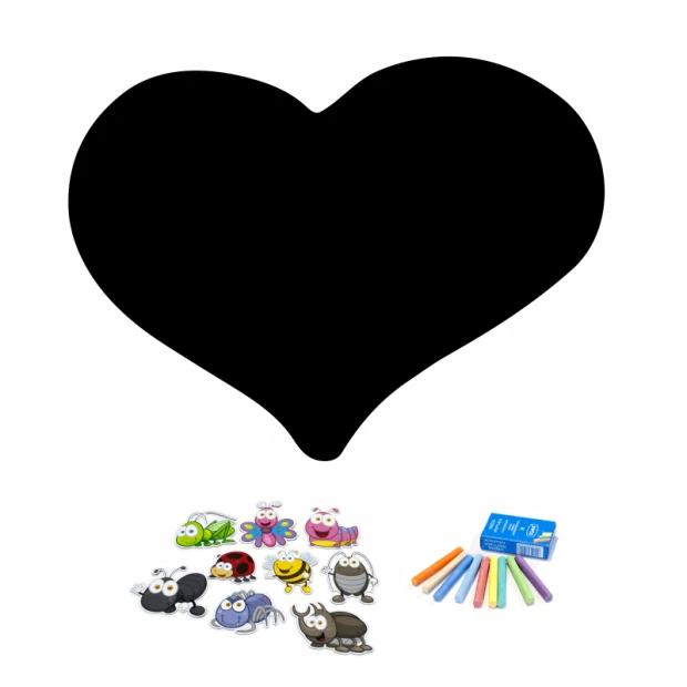 Chalkboard magnetic heart 015 - Black heart shape with colorful insect drawings.