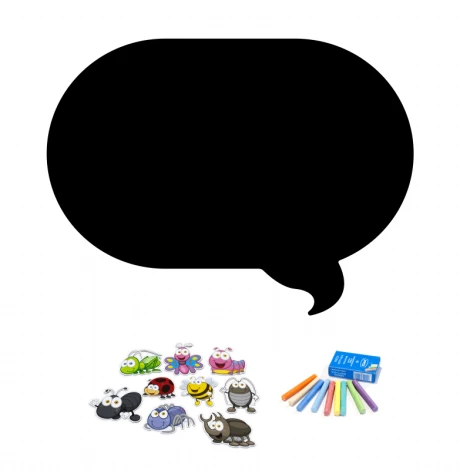 Chalkboard memo board Dymek 175 - Graphic design. Black speech bubble shape with colorful drawings.