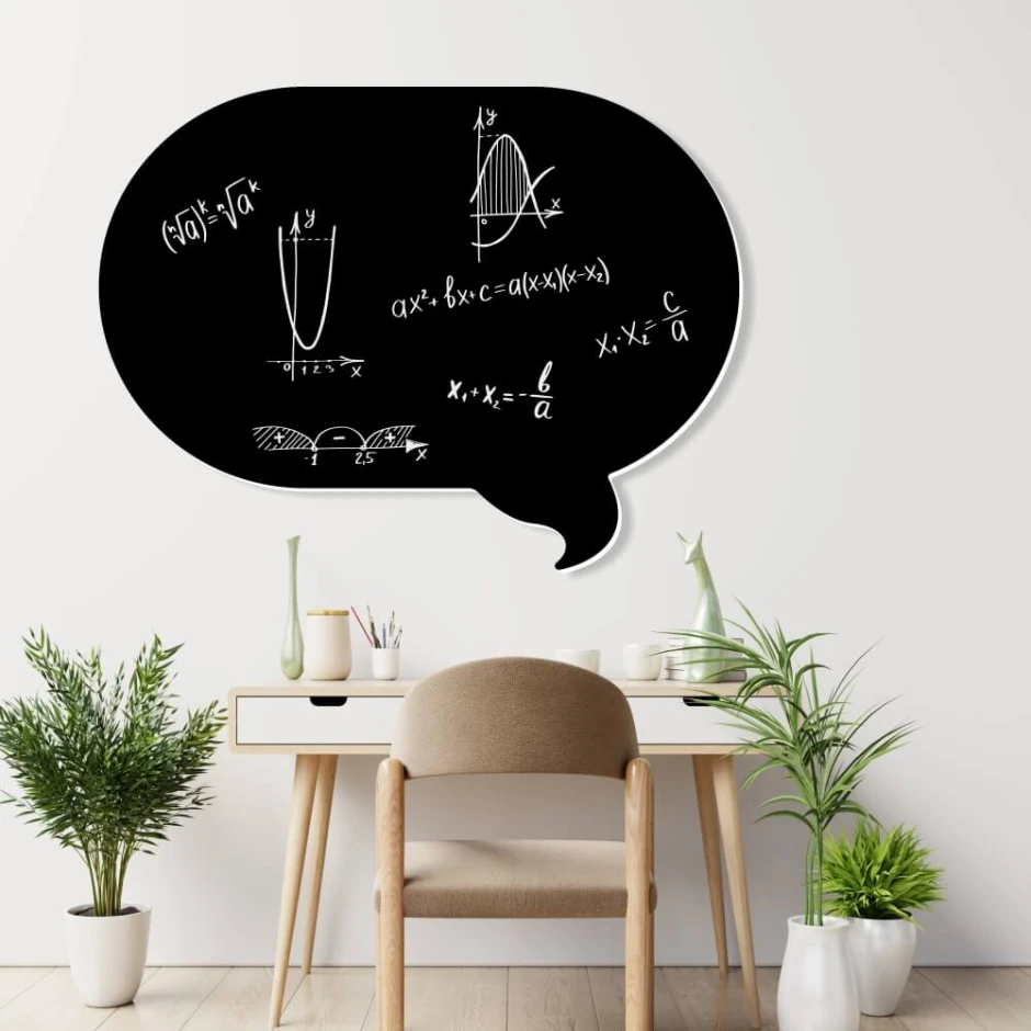 Chalkboard memo board Dymek 175 - Office setup with light-colored walls and minimalist furniture.