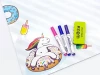 Unicorn dry-erase board for kids 525 - Features a unicorn on a cake against a background of white stripes.