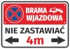 Driveway sticker, do not block, with space for gate width - Graphic design. Red background with blue symbol.