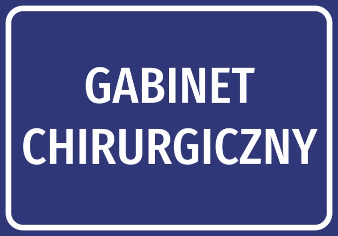 Office sticker for medical room with name field - Graphic design. Blue background with white text SURGICAL OFFICE.