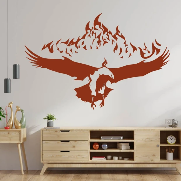 Eagle 03 in a warm tone on the wall of a modern living room, adding character and dynamism to the space.