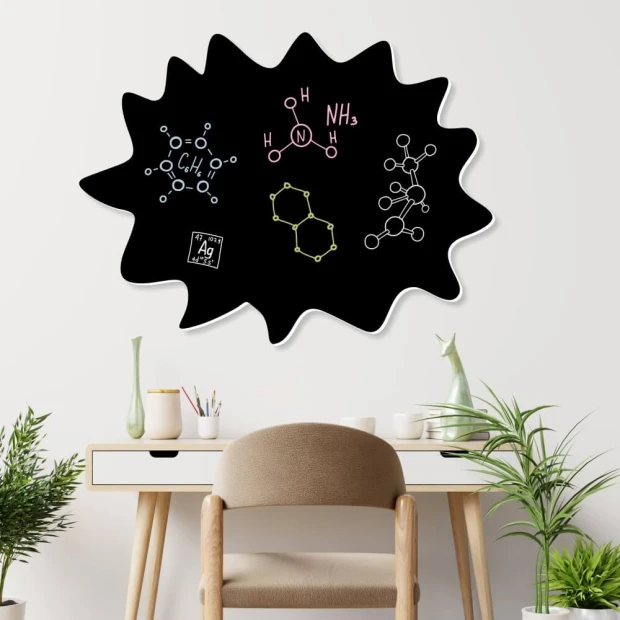 Magnetic board for students, perfect for chalk notes, styled in a modern interior with light walls.