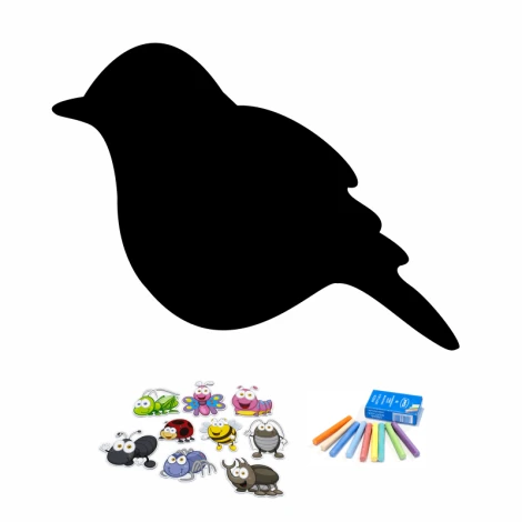 Magnetic chalkboard for kids\' room, Bird 229 - Graphic design. Black bird shape with colorful accents.