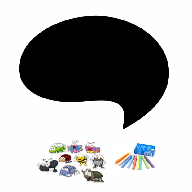 Chalkboard for students Dymek 233 - Cloud shape with colorful insects and chalk design.