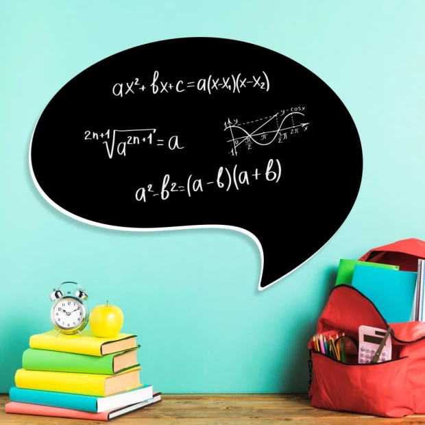 Magnetic chalkboard for students Dymek 233 - Cloud shape with white mathematical patterns.