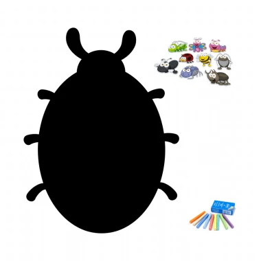Chalkboard magnetic board for kids in ladybug design with a large oval body and six legs.