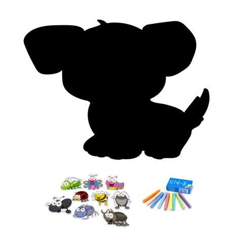 Chalkboard magnetic board for kids, Dog 395 - Dog shape with colorful insect magnets.