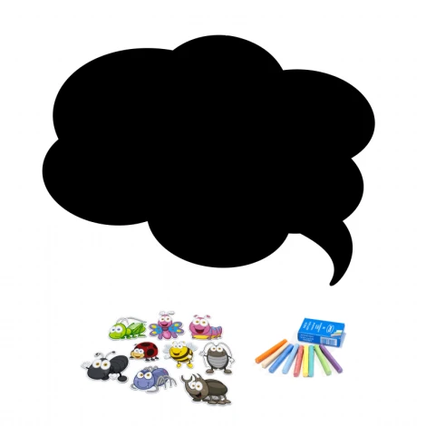 Chalkboard magnetic board for students, Cloud, speech bubble design with insect characters.