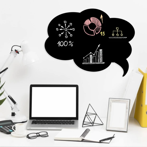 Chalkboard magnetic board for students, Cloud, speech bubble 293 - Office decor with bright walls and modern furniture.
