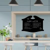 Chalkboard magnetic menu board for bars and restaurants. Bright kitchen walls, modern furniture.