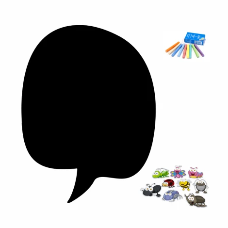 Chalkboard magnetic board for office, Dymek 407 - Graphic design. Black speech bubble with colorful chalks.