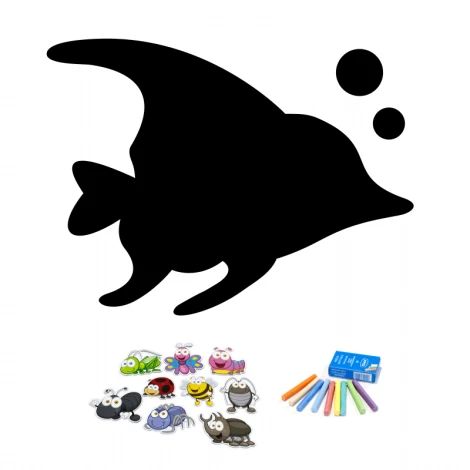 Chalkboard magnetic board for kids\' room Fish 223 - Graphic design in the shape of a fish with additional elements.