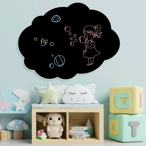 Chalkboard magnetic board for kids\' room, Cloud 370 - Decor in a bright-colored room with light furniture.