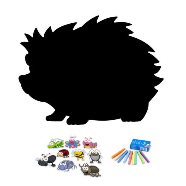 Chalkboard magnetic board for kids\' room, Hedgehog design with clear contours and colorful accents.