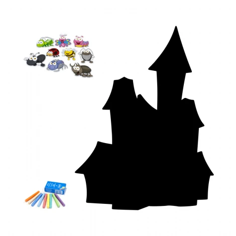 Chalkboard magnetic board for kids\' room, Castle 374 - Graphic design featuring a castle silhouette with towers.