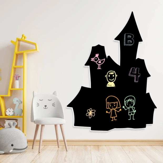 Chalkboard magnetic board for kids\' room Castle 374 - Brightly colored wall decor for children\'s space.