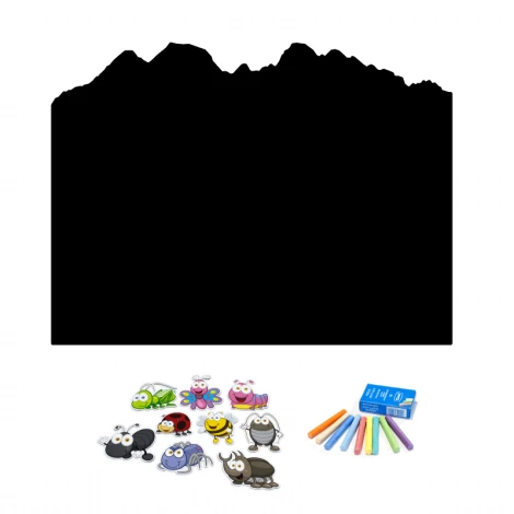 Magnetic chalkboard Mountains, Tatras 322 - Graphic design featuring mountain outlines and colorful magnets.