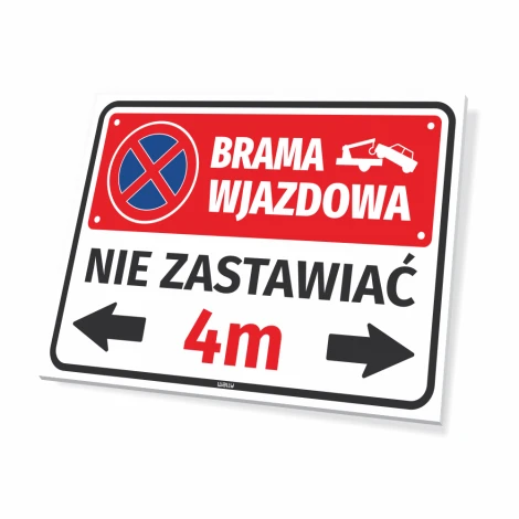 Entrance gate sign, do not block, with space for gate width - Graphic design. Features a red no entry symbol.