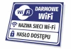 Free WiFi sign with fields for access details - Rectangular design with blue background and white text.