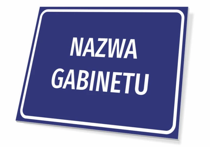 Office plaque for medical room with name field - Graphic design. Simple rectangular shape with white text.