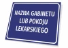Office nameplate for medical room, rectangular with blue background and white graphic design.