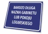 Office nameplate for medical room with graphic design. Rectangular sign with blue background and white text.
