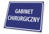 Office nameplate for a medical room, featuring a blue rectangle design with white text.